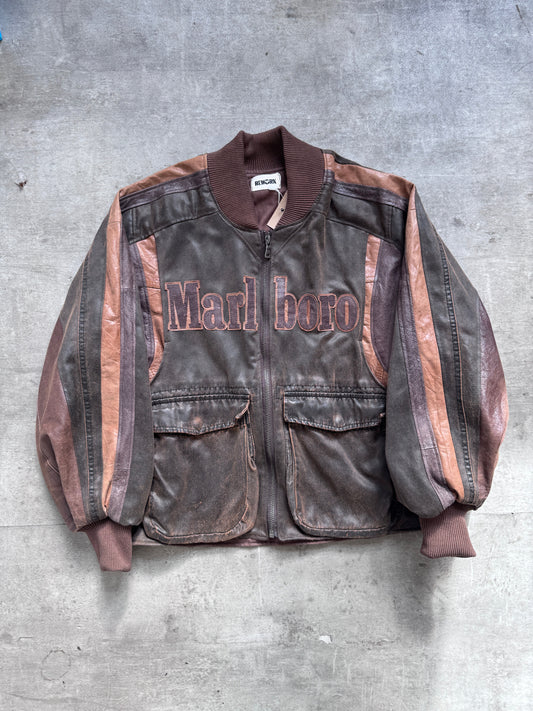 VT Rework: Marlboro Waxed Cotton Quad Pocket Leather Utility Jacket | Large, Multicoloured