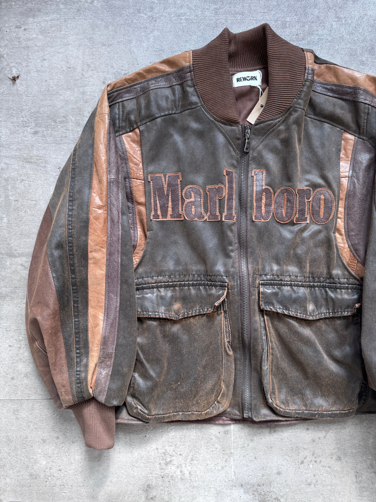 VT Rework: Marlboro Waxed Cotton Quad Pocket Leather Utility Jacket | Large, Brown