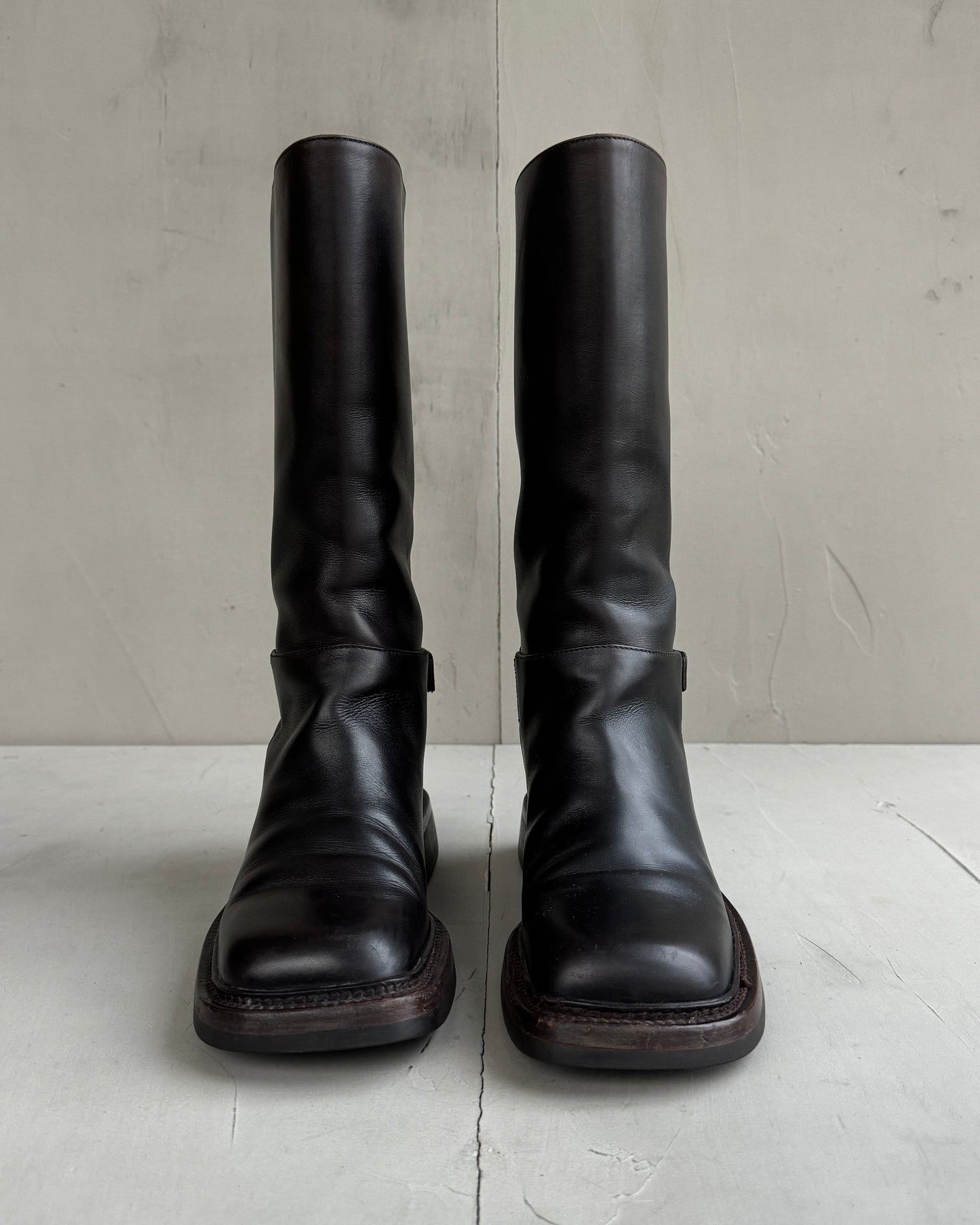 PRADA FW99 SQUARE TOE BROWN LEATHER BOOTS - EU 37 / UK 4.5 | UK 37, Brown