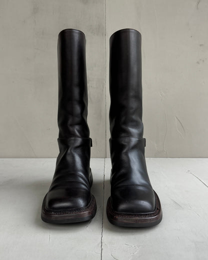 PRADA FW99 SQUARE TOE BROWN LEATHER BOOTS - EU 37 / UK 4.5 | UK 37, Brown