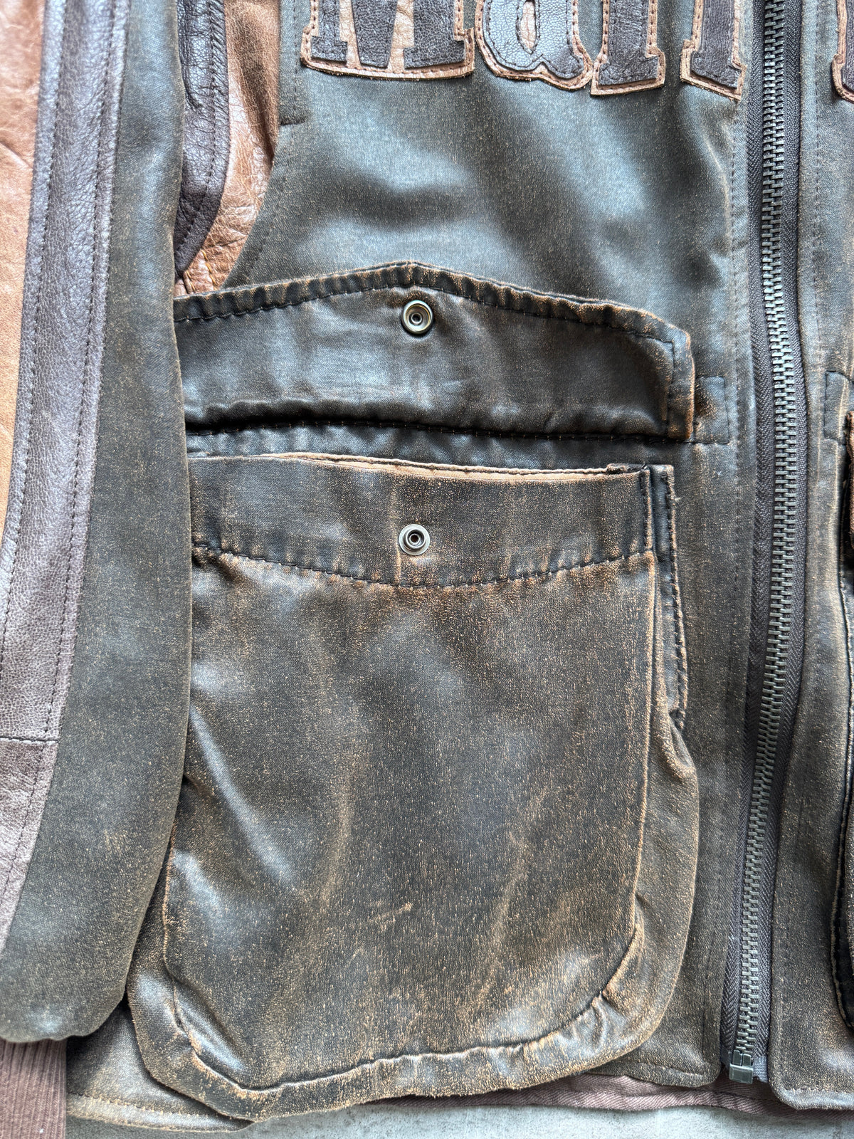VT Rework: Marlboro Waxed Cotton Quad Pocket Leather Utility Jacket | Large, Brown