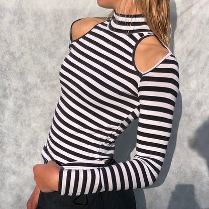 Morgan De Toi Cut Out Striped Top | Default Title, Black