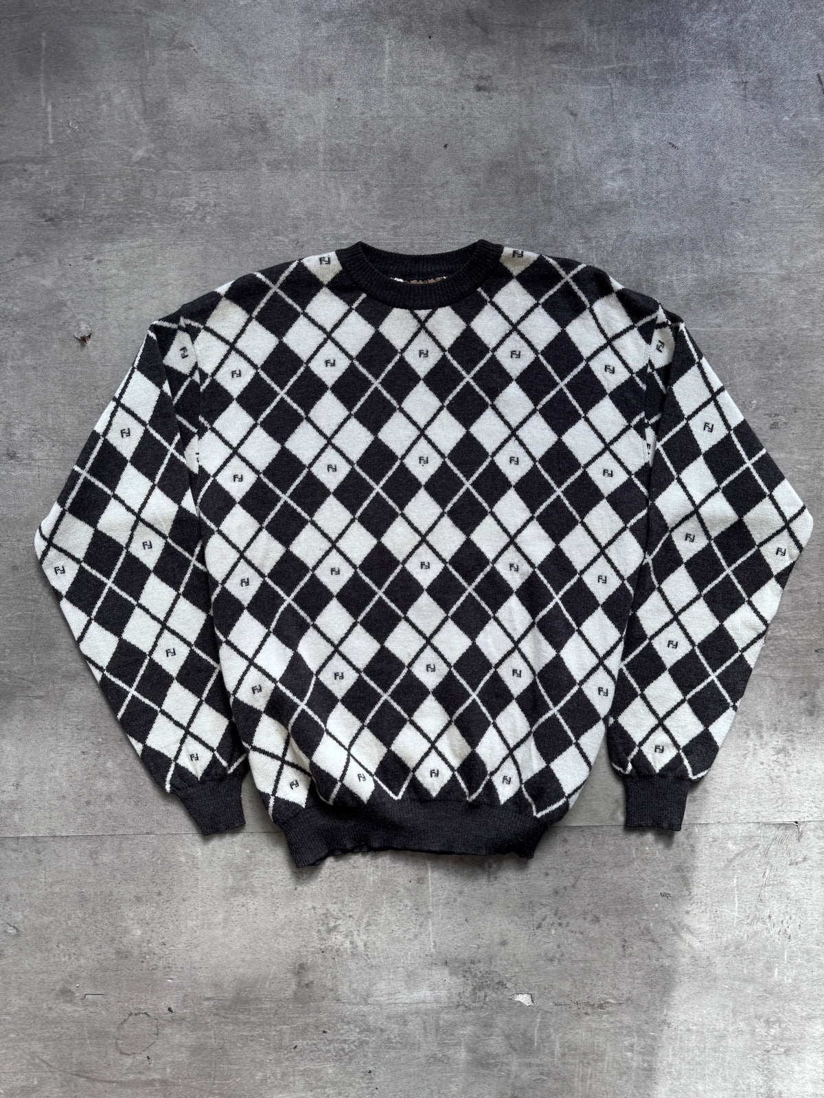 1990's Fendi Argyle Monogram Virgin Wool Knit Sweater | Large, Multicoloured