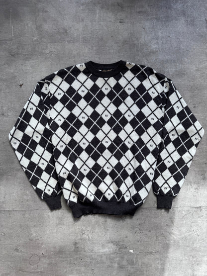 1990's Fendi Argyle Monogram Virgin Wool Knit Sweater | Large, Multicoloured