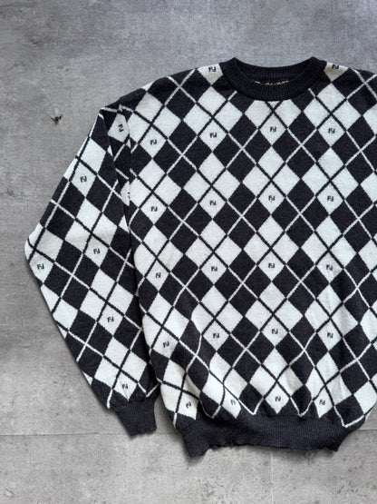 1990's Fendi Argyle Monogram Virgin Wool Knit Sweater | Large, Multicoloured