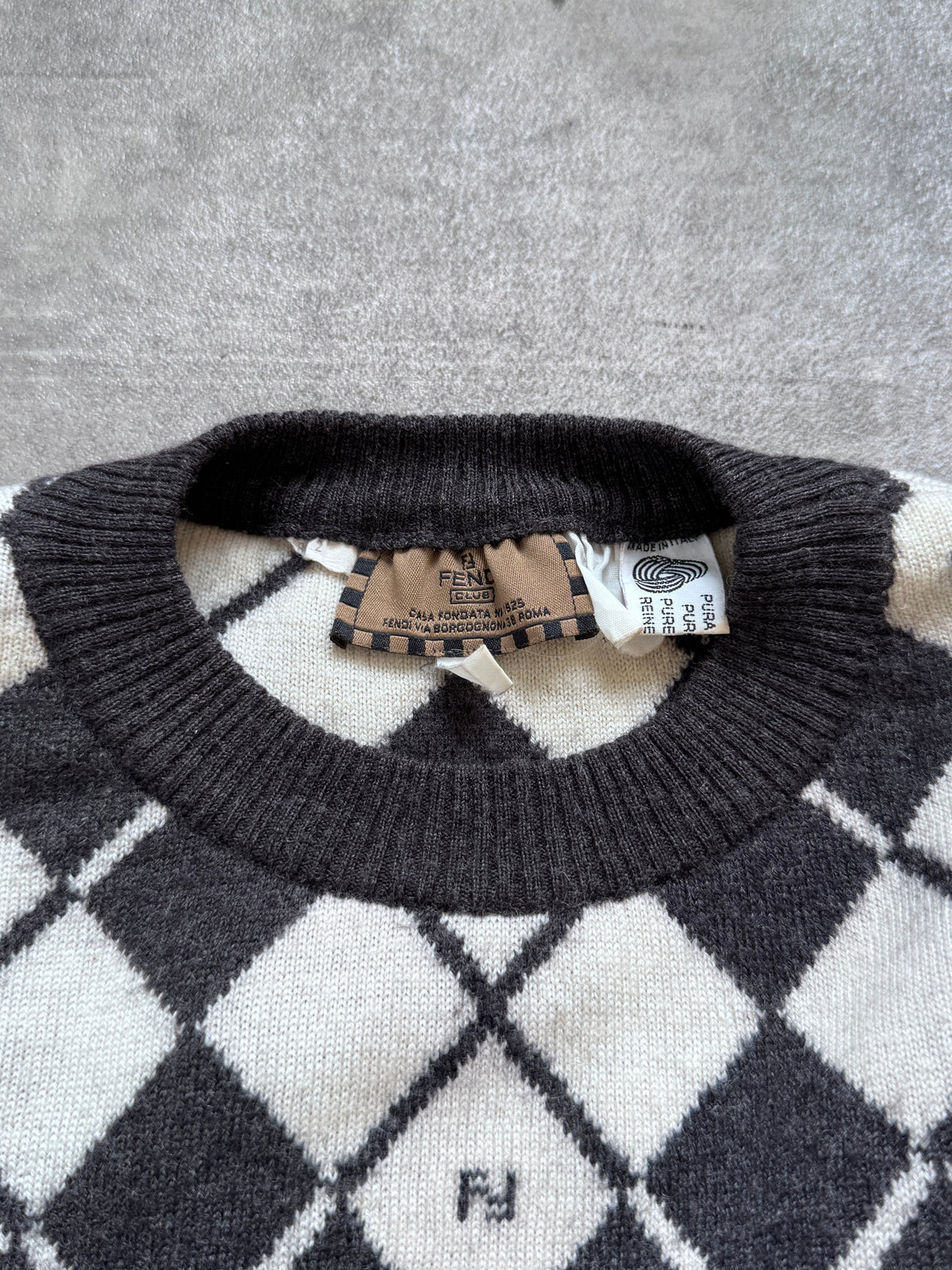 1990's Fendi Argyle Monogram Virgin Wool Knit Sweater | Large, Multicoloured