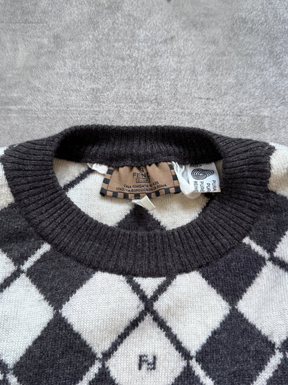 1990's Fendi Argyle Monogram Virgin Wool Knit Sweater | Large, Multicoloured