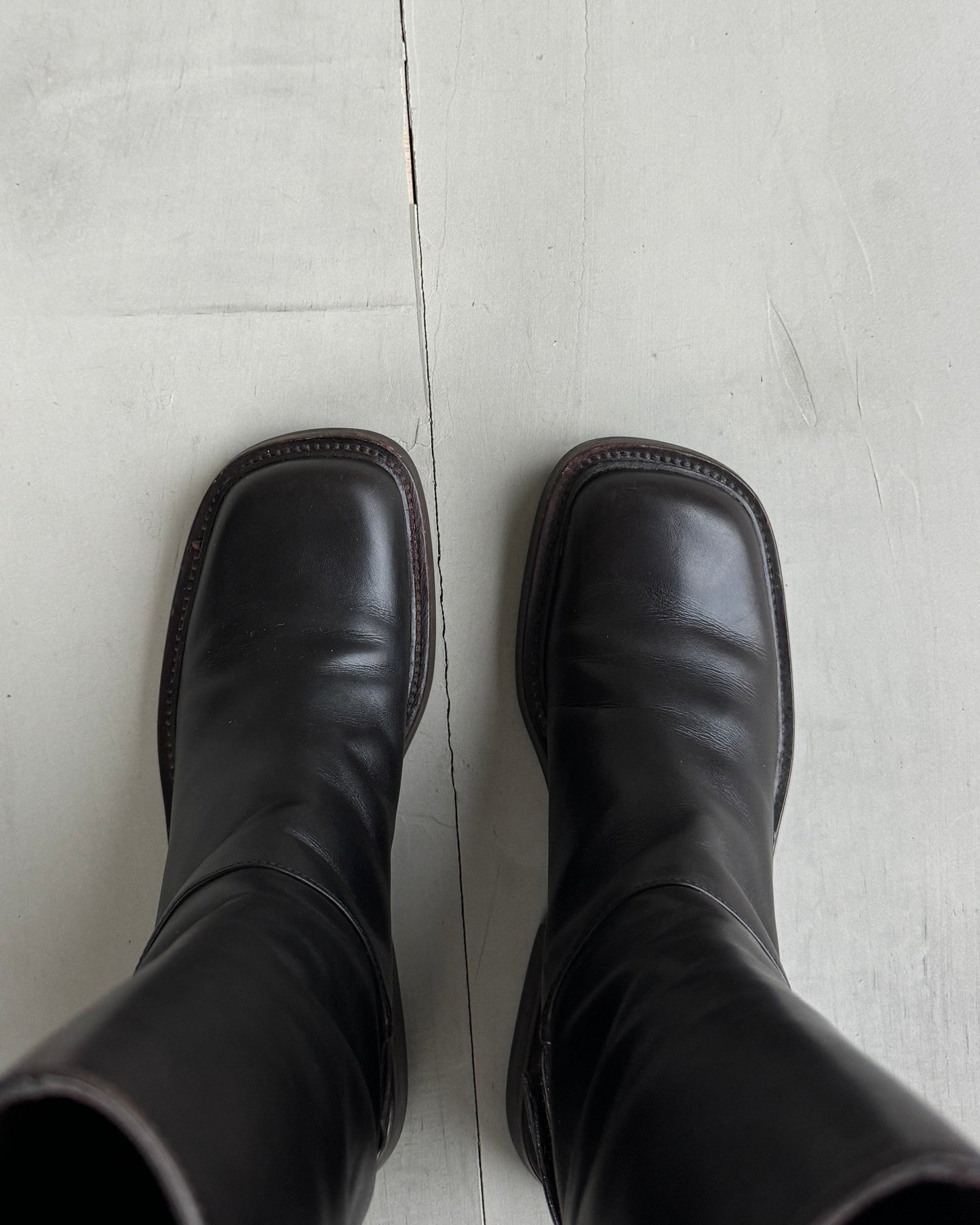 PRADA FW99 SQUARE TOE BROWN LEATHER BOOTS - EU 37 / UK 4.5 | UK 37, Brown