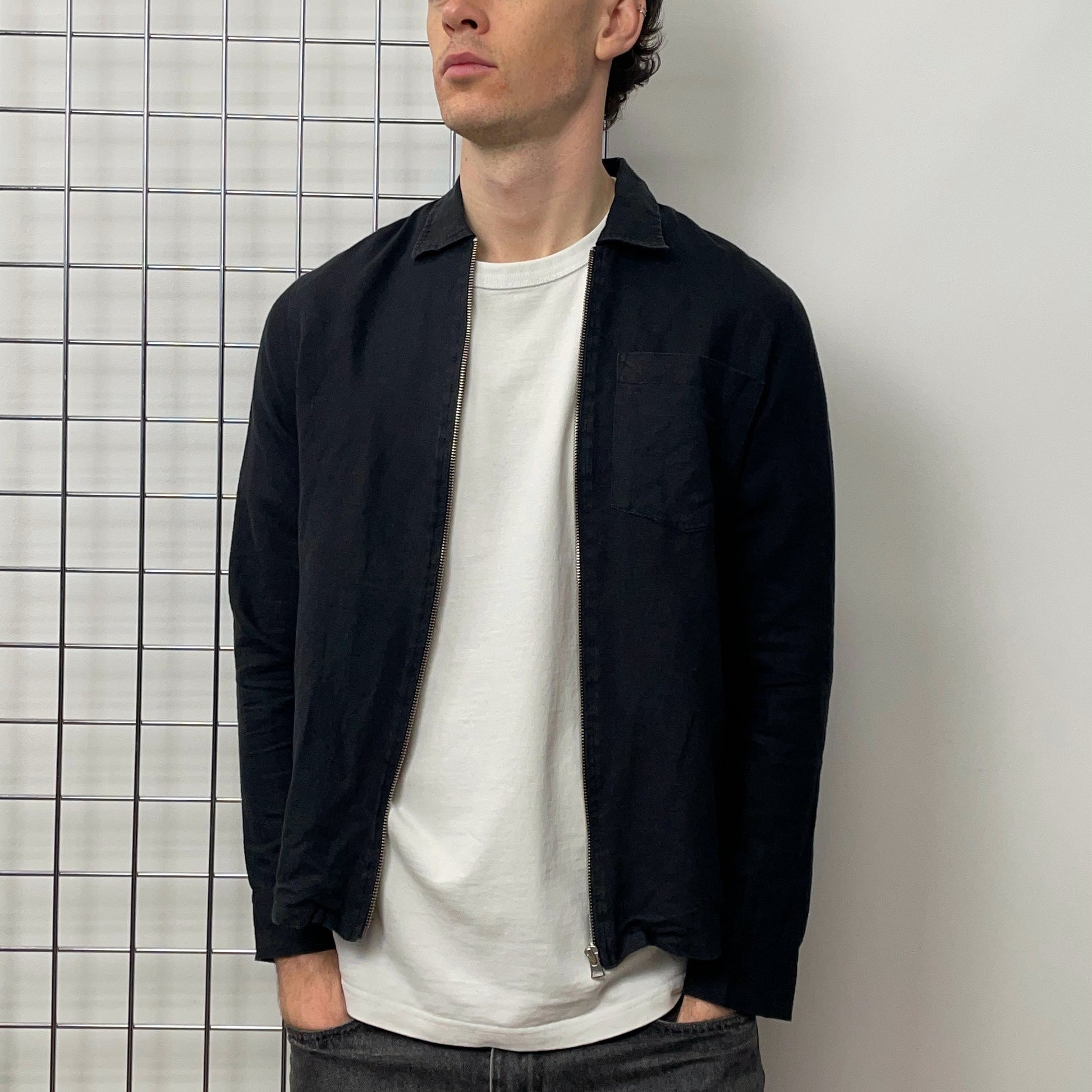 Our Legacy Black SS16 Linen Blend Zip Shirt | Small, Black
