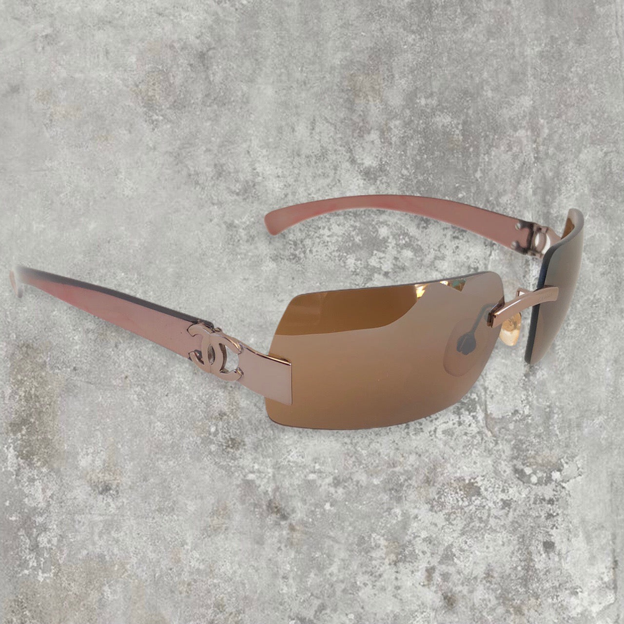 Chanel Rimless Sunglasses with Brown Lens and CC logo | O/S, Bronze
