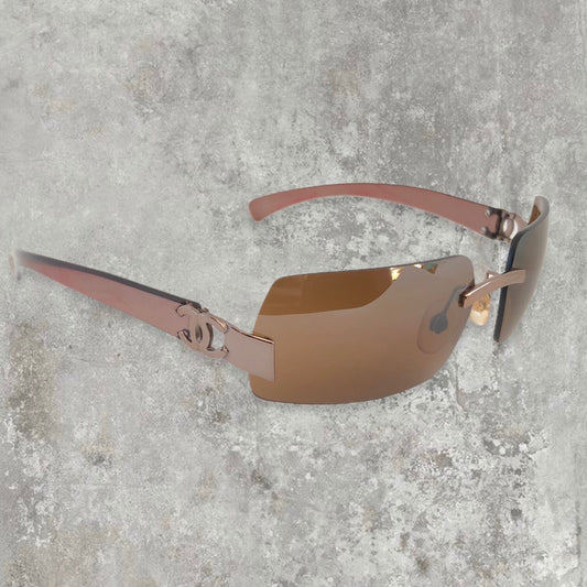 Chanel Rimless Sunglasses with Brown Lens and CC logo | O/S, Bronze