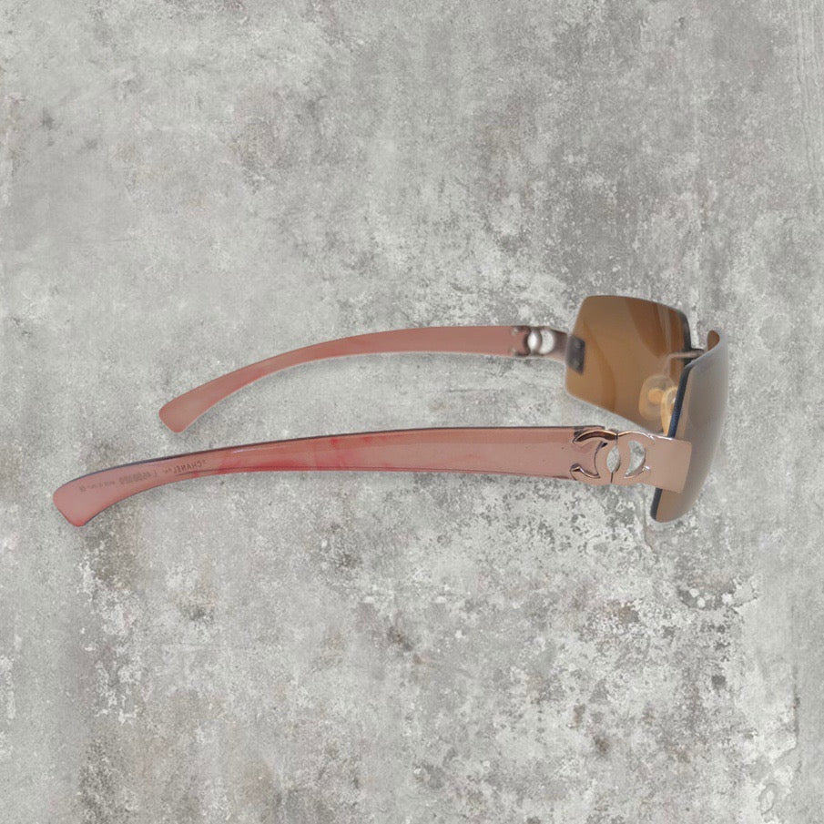 Chanel Rimless Sunglasses with Brown Lens and CC logo | O/S, Bronze