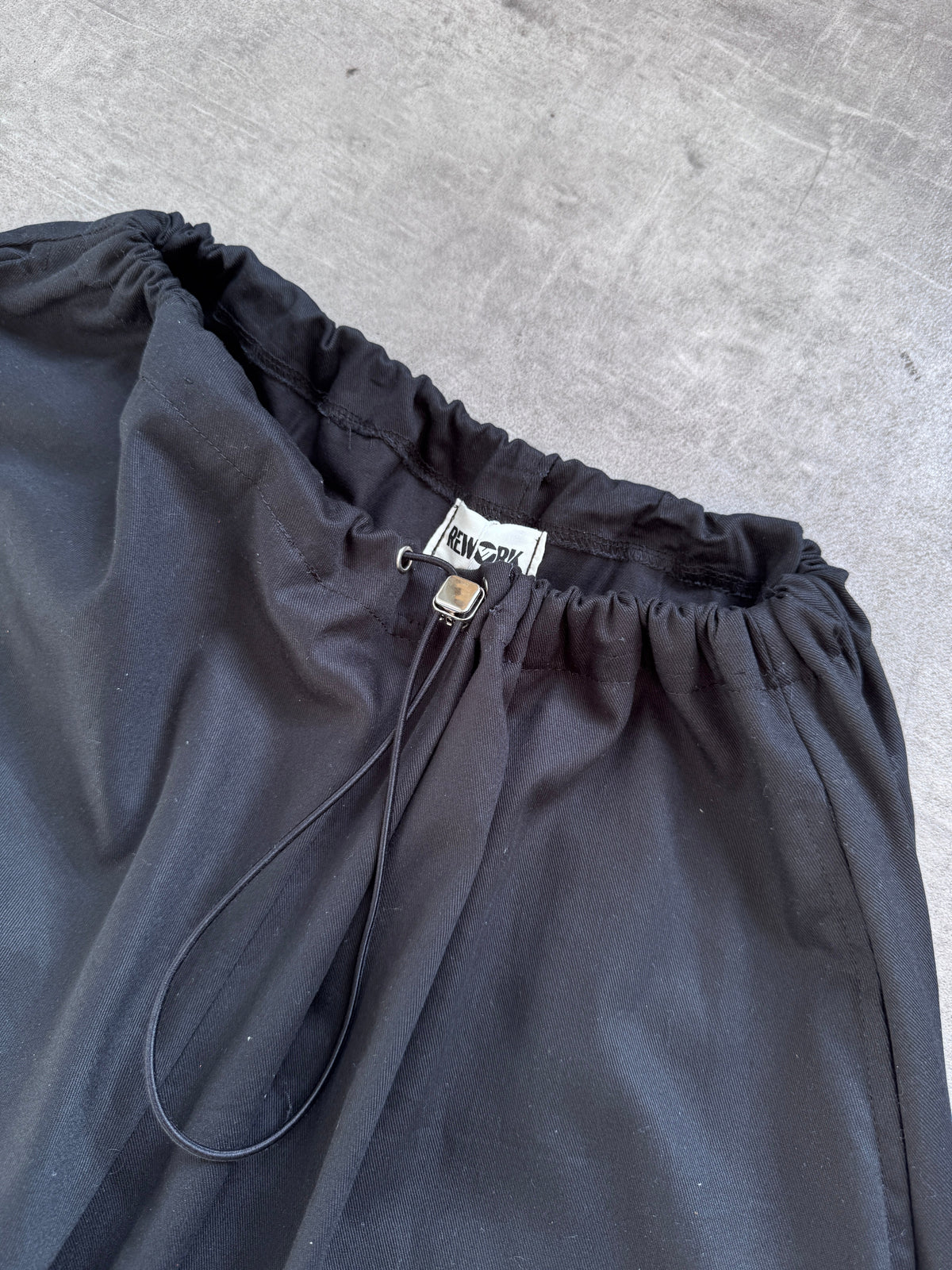 VT Rework: Oversized Black Cotton Drawcord Balloon Pants | O/S