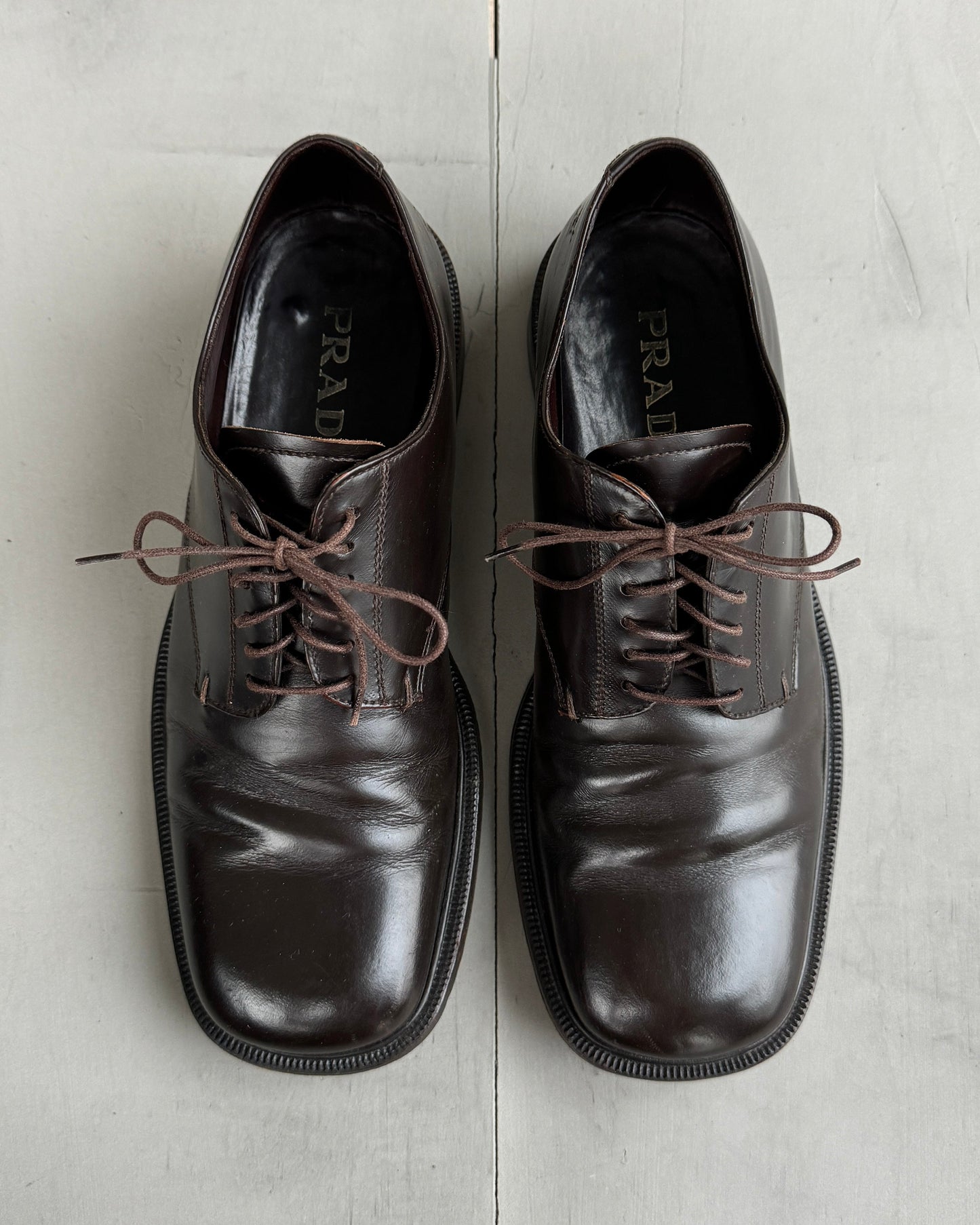 PRADA EARLY-2000'S BROWN LEATHER DERBY SHOES - UK 7.5 | UK 7.5, Brown