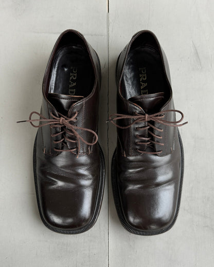 PRADA EARLY-2000'S BROWN LEATHER DERBY SHOES - UK 7.5 | UK 7.5, Brown