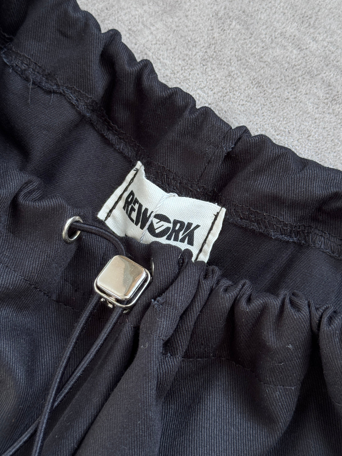 VT Rework: Oversized Black Cotton Drawcord Balloon Pants | O/S