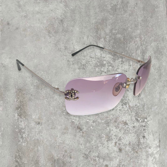 Chanel Rimless Diamanté Sunglasses with Purple gradient lens | O/S, Purple