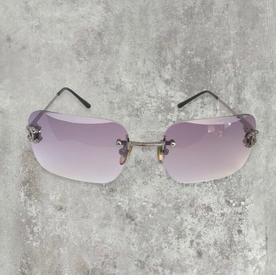 Chanel Rimless Diamanté Sunglasses with Purple gradient lens | O/S, Purple