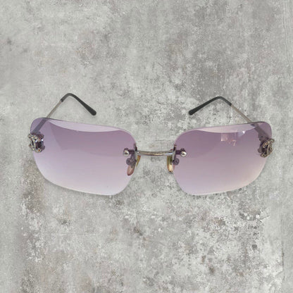 Chanel Rimless Diamanté Sunglasses with Purple gradient lens | O/S, Purple