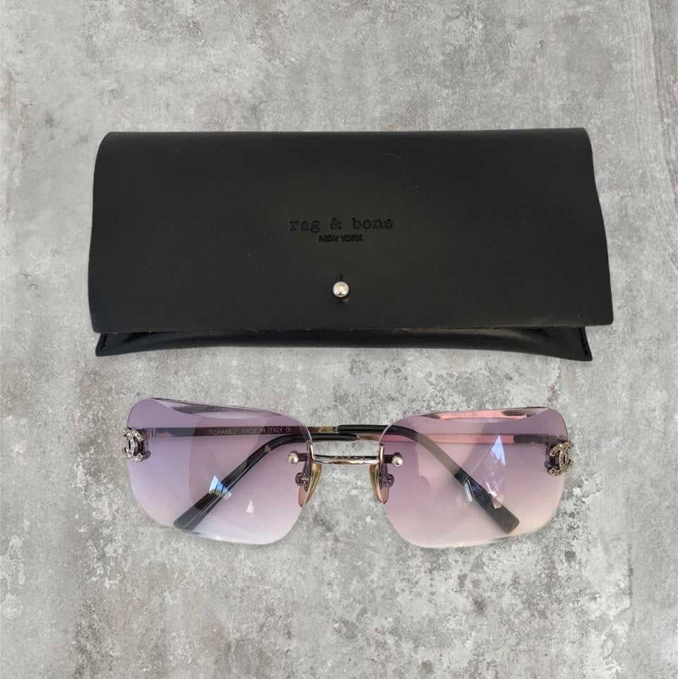 Chanel Rimless Diamanté Sunglasses with Purple gradient lens | O/S, Purple