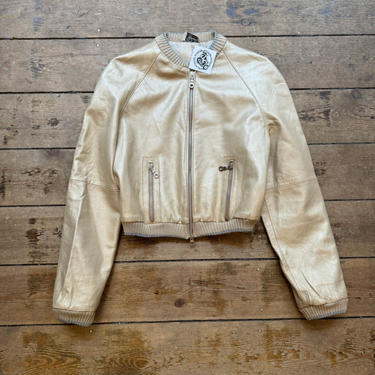 Gold Cropped Leather Jacket