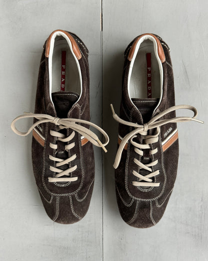 PRADA EARLY-2000'S BROWN LOW PROFILE SUEDE TRAINERS - UK 10 | UK 10, Brown