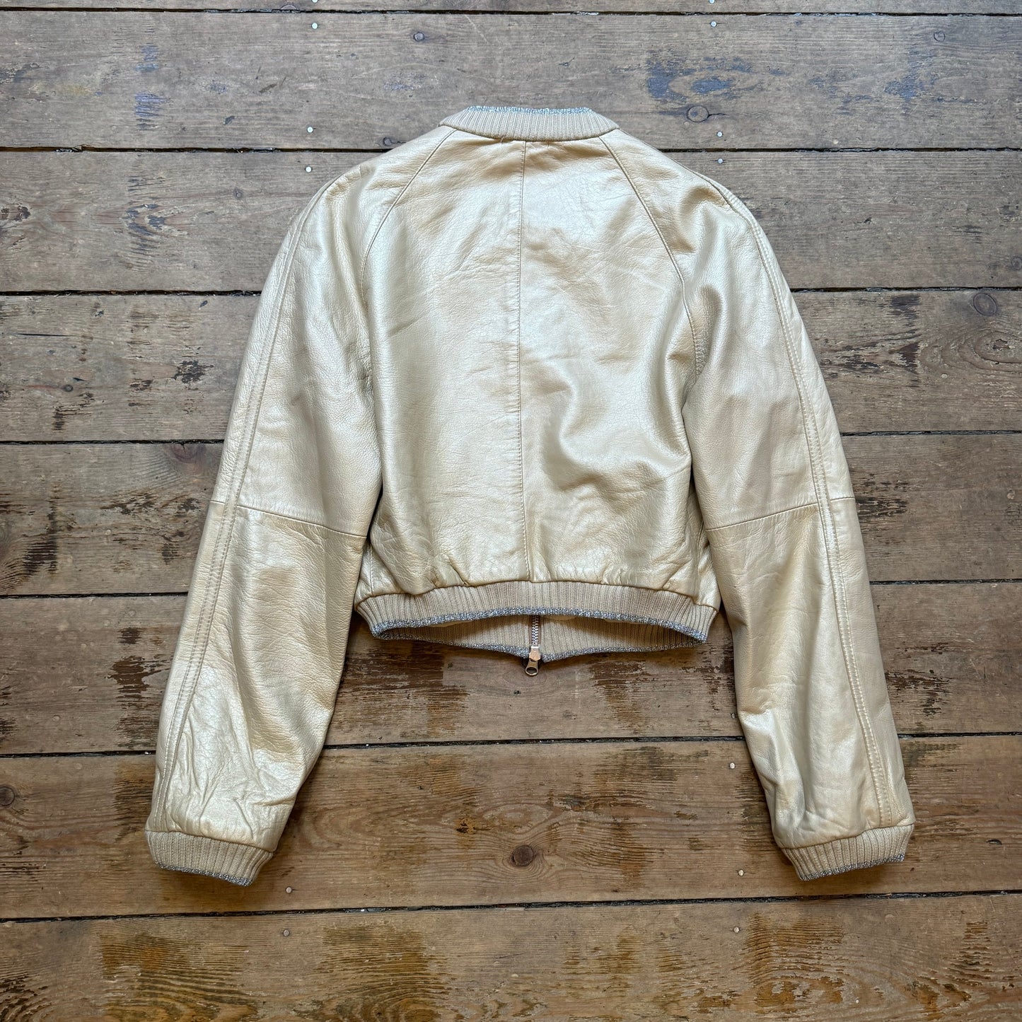 Gold Cropped Leather Jacket