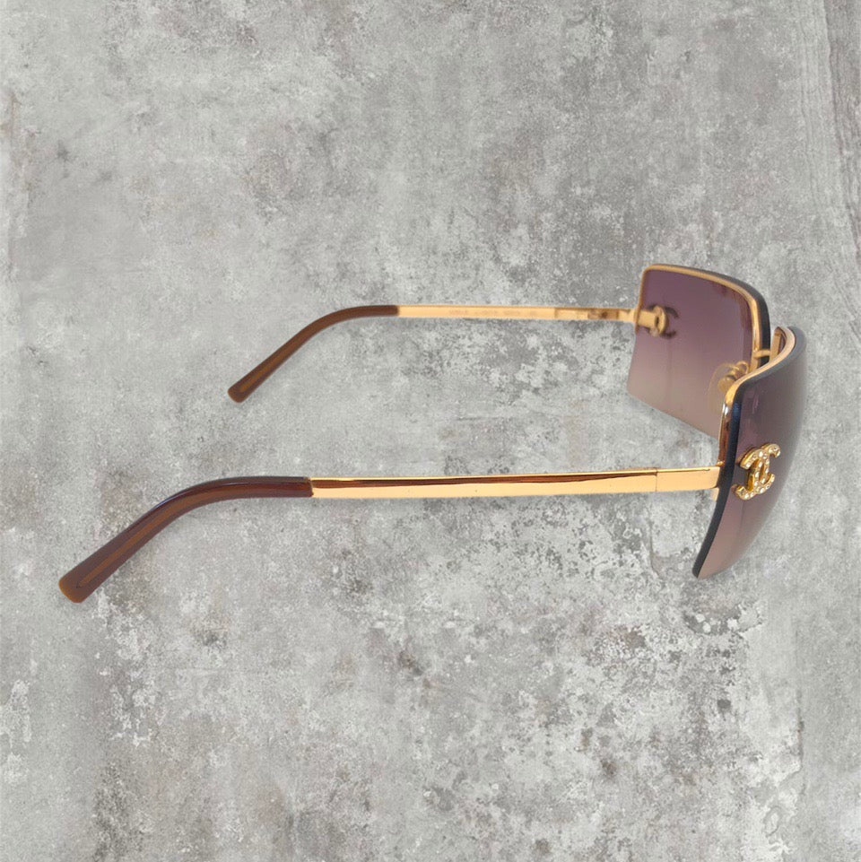 Chanel Rimless Diamanté Sunglasses with Gold Frame | O/S, Multicoloured