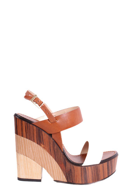 Jimmy Choo Wooden Block Wedges Tan/Cream 38.5 | O/S, Cream