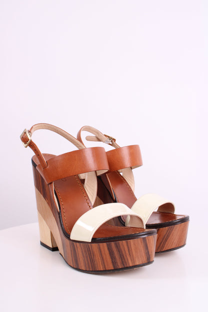 Jimmy Choo Wooden Block Wedges Tan/Cream 38.5 | O/S, Cream
