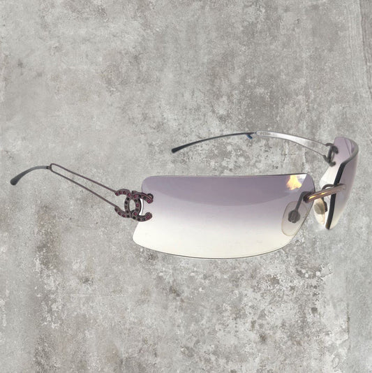 Chanel Rimless Diamanté Sunglasses with  Purple Gradient Lens | O/S, Purple