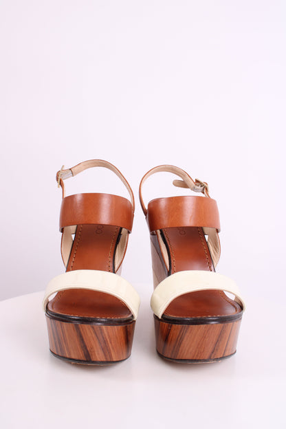 Jimmy Choo Wooden Block Wedges Tan/Cream 38.5 | O/S, Cream