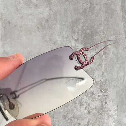 Chanel Rimless Diamanté Sunglasses with  Purple Gradient Lens | O/S, Purple