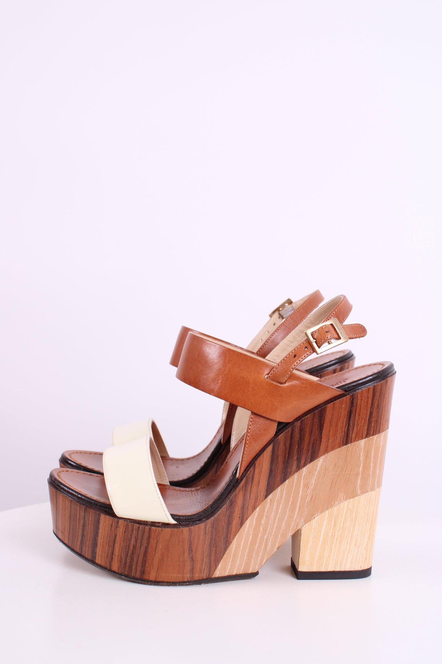 Jimmy Choo Wooden Block Wedges Tan/Cream 38.5 | O/S, Cream