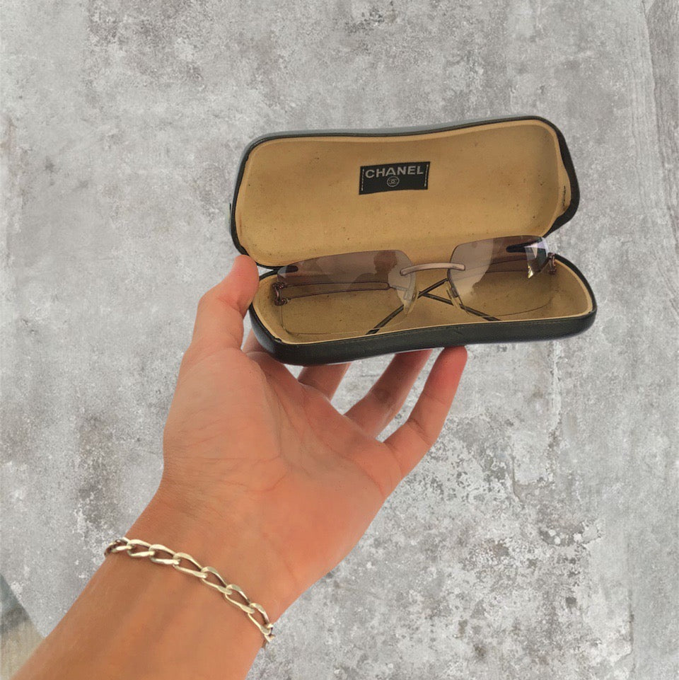 Chanel Rimless Diamanté Sunglasses with  Purple Gradient Lens | O/S, Purple
