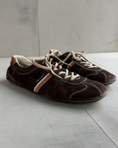 PRADA EARLY-2000'S BROWN LOW PROFILE SUEDE TRAINERS - UK 10 | UK 10, Brown