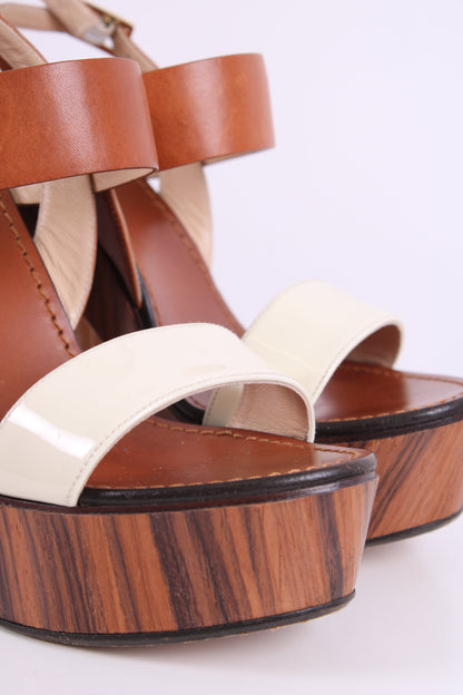 Jimmy Choo Wooden Block Wedges Tan/Cream 38.5 | O/S, Cream