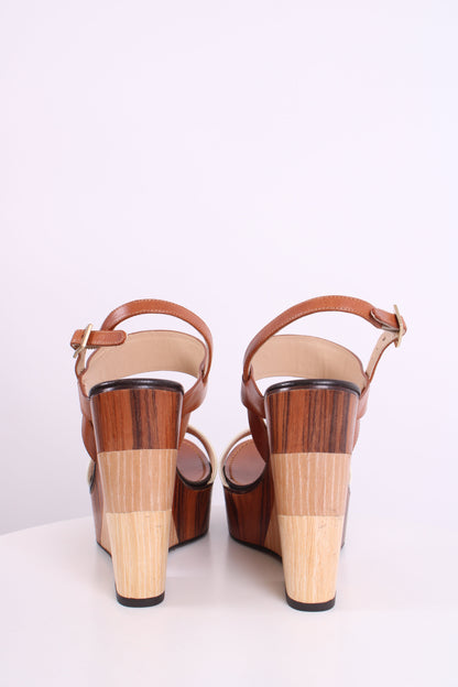 Jimmy Choo Wooden Block Wedges Tan/Cream 38.5 | O/S, Cream