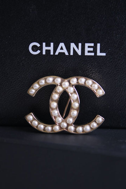 Chanel CC Faux Pearl Brooch Gold Colour | Default Title, Gold
