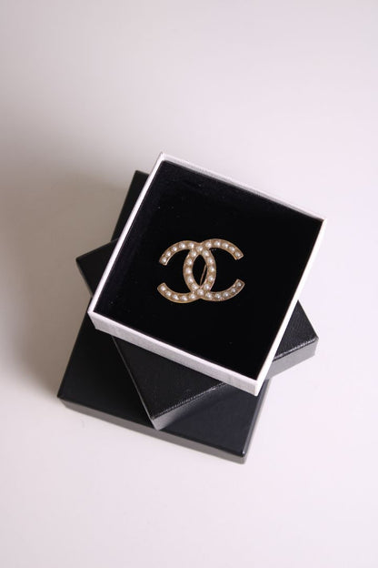 Chanel CC Faux Pearl Brooch Gold Colour | Default Title, Gold