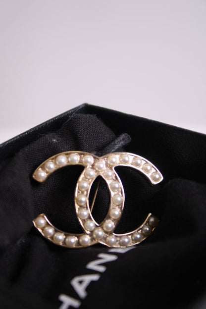 Chanel CC Faux Pearl Brooch Gold Colour | Default Title, Gold