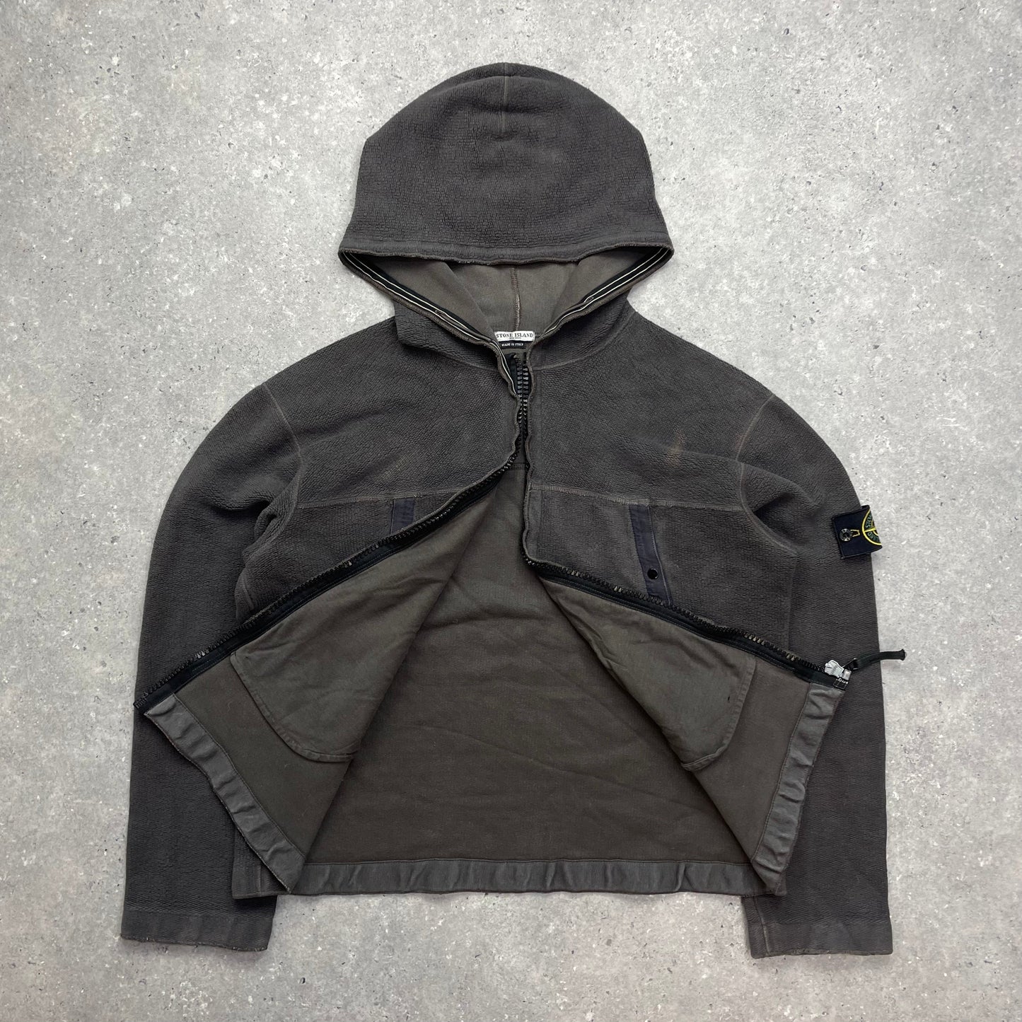 Stone Island Grey Fleece Hoodie AW03 | Medium, Grey