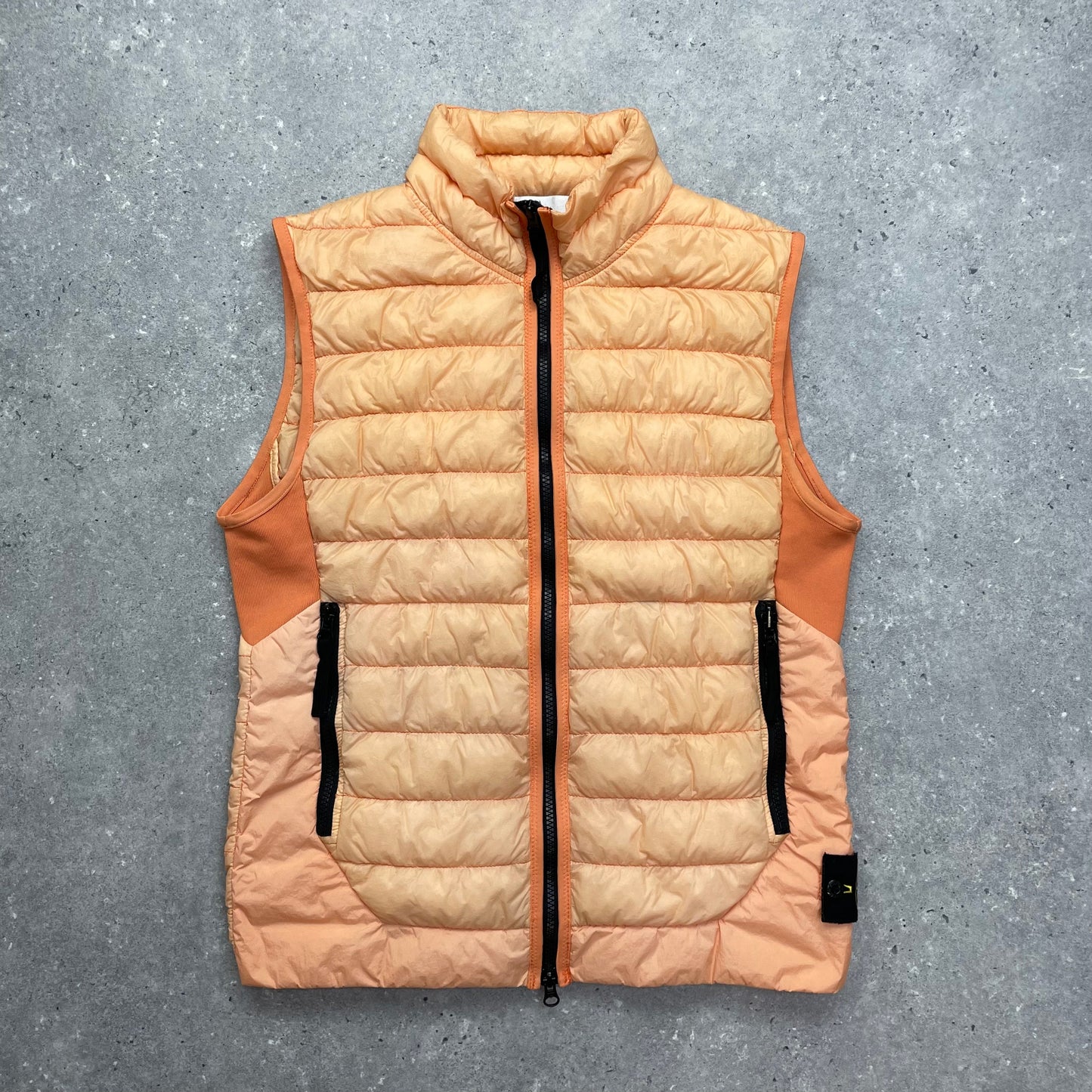 Stone Island Orange Garment Dyed Micro Yarn Down Puffer Gilet | Small, Orange