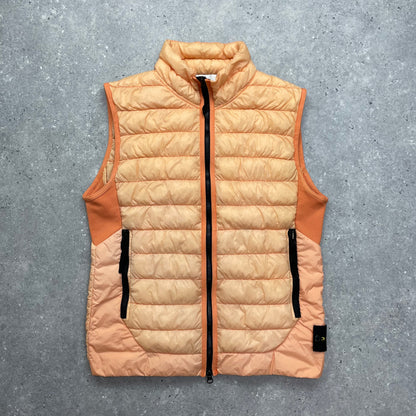 Stone Island Orange Garment Dyed Micro Yarn Down Puffer Gilet | Small, Orange