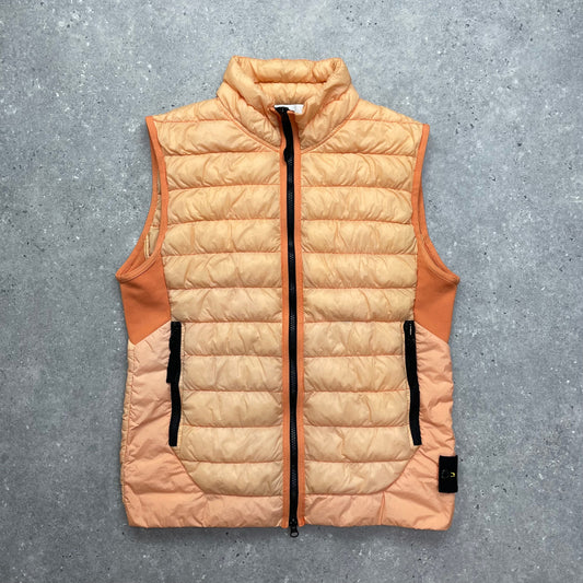 Stone Island Orange Garment Dyed Micro Yarn Down Puffer Gilet | Small, Orange