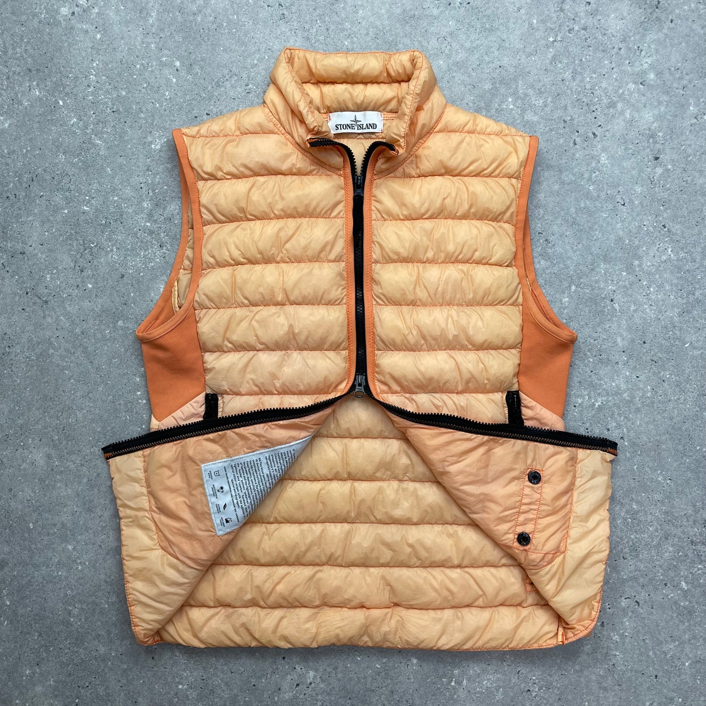 Stone Island Orange Garment Dyed Micro Yarn Down Puffer Gilet | Small, Orange
