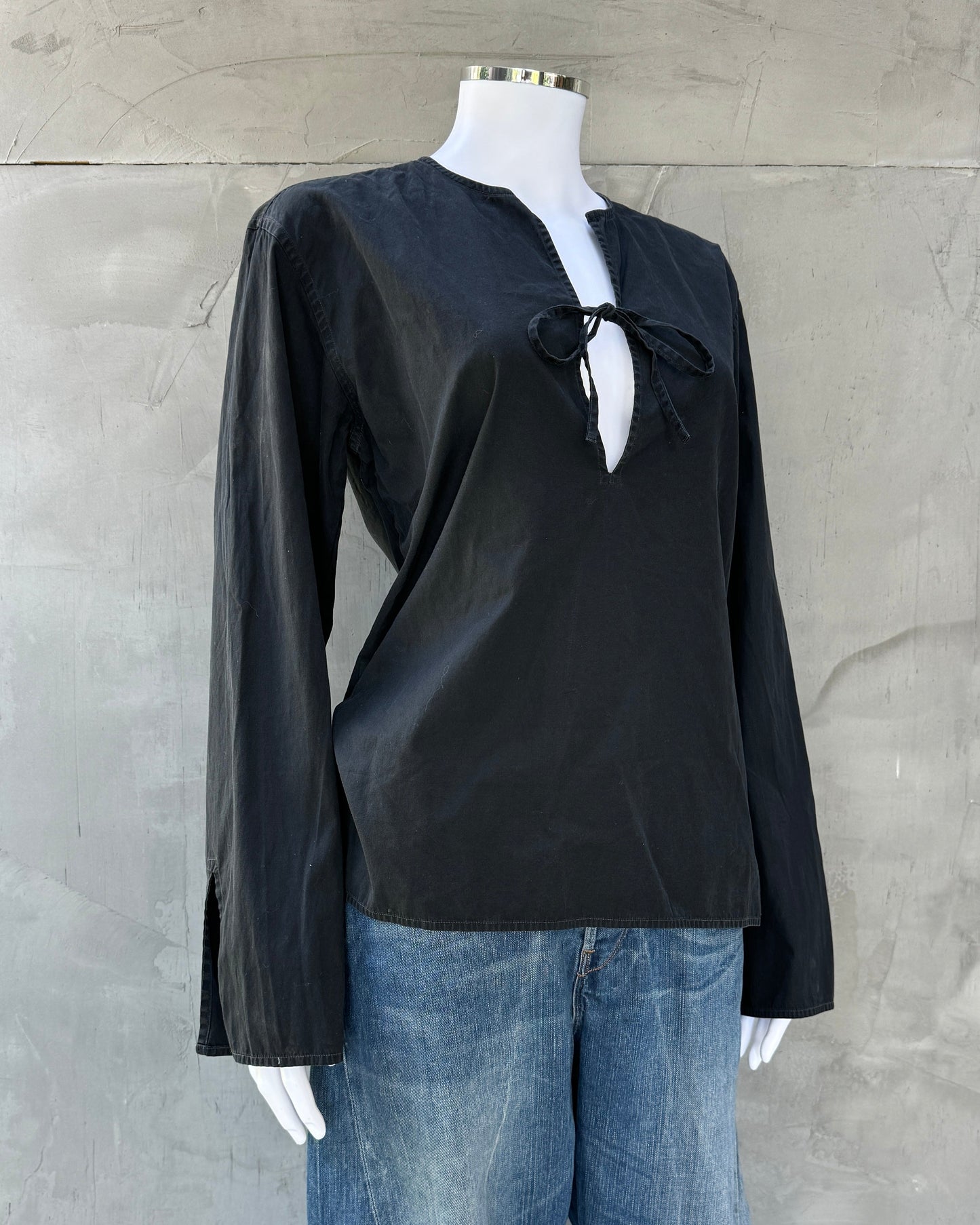 Yves Saint Laurent 90's Rive Gauche Black Cotton Blouse Shirt - M