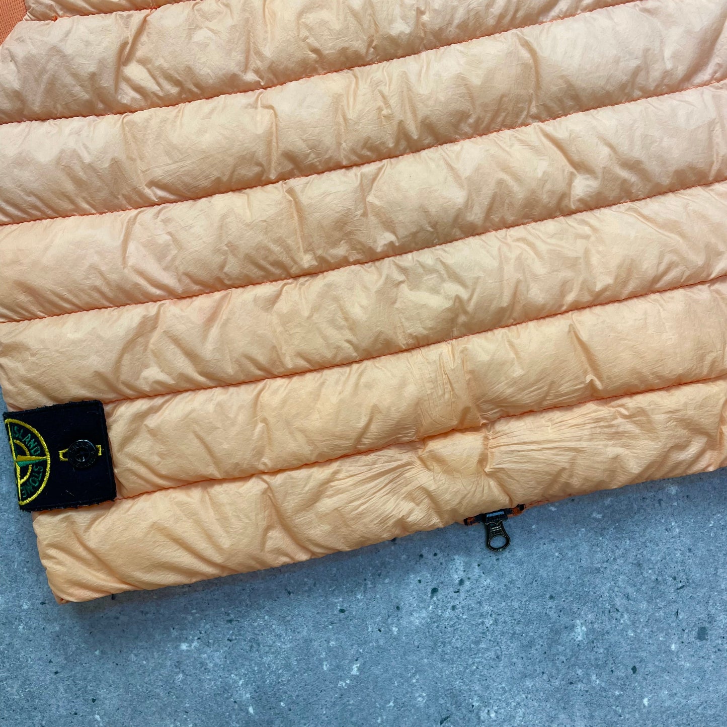Stone Island Orange Garment Dyed Micro Yarn Down Puffer Gilet | Small, Orange