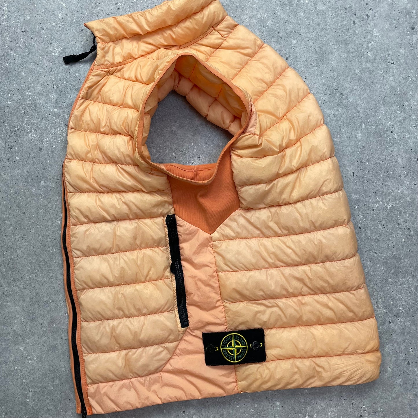 Stone Island Orange Garment Dyed Micro Yarn Down Puffer Gilet | Small, Orange
