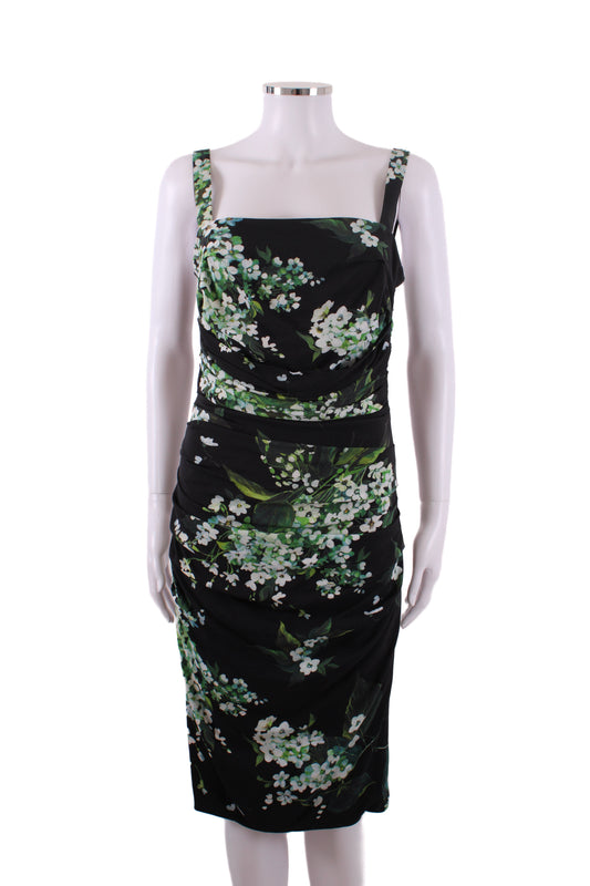 Dolce & Gabanna Floral Print Draped Dress Black 40 | O/S, Black
